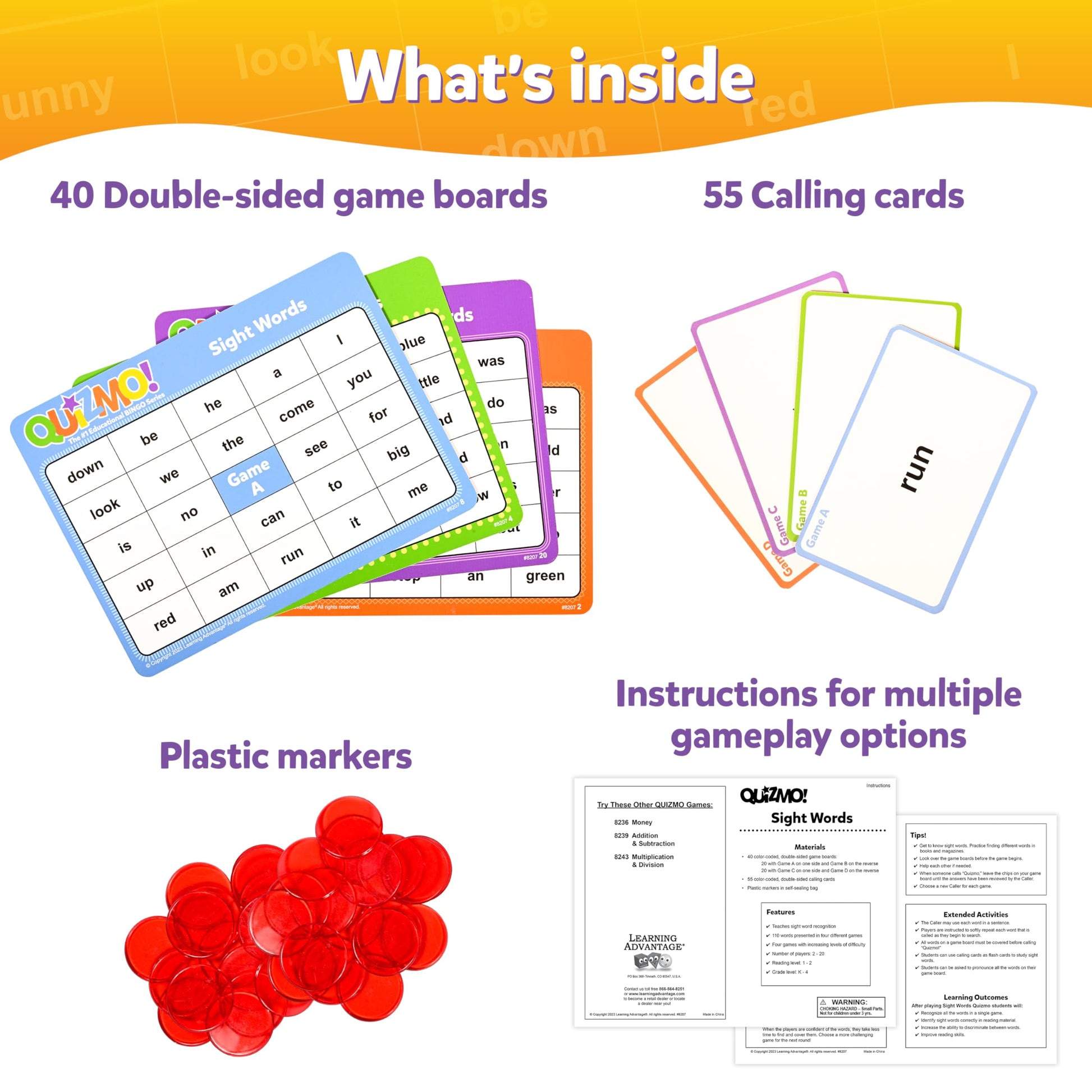 QUIZMO® Sight Words Set 1 – Reading Bingo Game - image 4