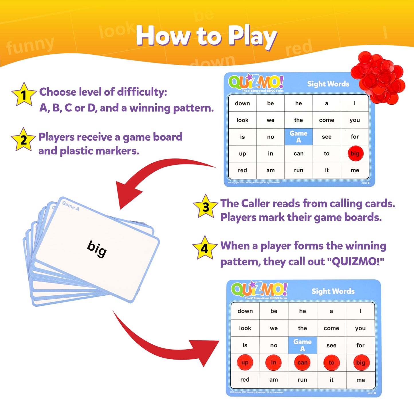 QUIZMO® Sight Words Set 1 – Reading Bingo Game - image 3